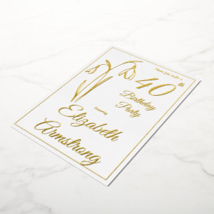 Invitación Con Relieve Metalizado Cumpleaños 40 Snowdrop Floral Negro Y Blanco