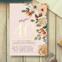 Cumpleaños 40 Vintage Floral Melocotón Capítulo 40
