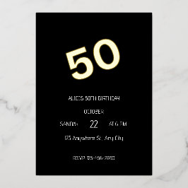 Invitación Con Relieve Metalizado cumpleaños 50