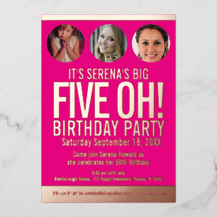 Invitación Con Relieve Metalizado Cumpleaños 50 cinco oh círculos de fotos con lámin