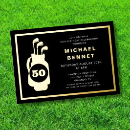Invitación Con Relieve Metalizado Cumpleaños 50 Elegante Golf