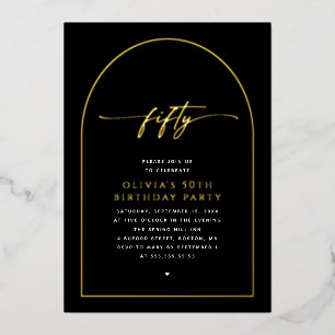 Invitación Con Relieve Metalizado Cumpleaños 50 negro y dorado Elegante foto cincu