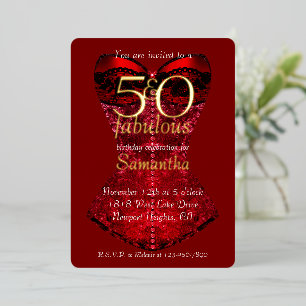 Invitación Con Relieve Metalizado Cumpleaños 50 y Fabuloso Corsé Rojo