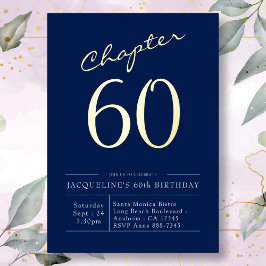 Invitación Con Relieve Metalizado Cumpleaños 60 Azul Marino Dorado