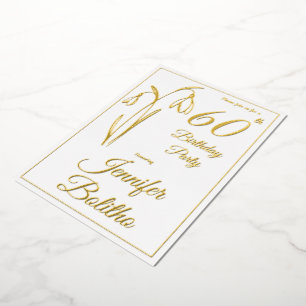 Invitación Con Relieve Metalizado Cumpleaños 60 copo de nieve floral negro y blanco