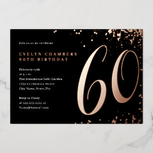 Invitación Con Relieve Metalizado Cumpleaños 60 de Confeti de Oro Rosa