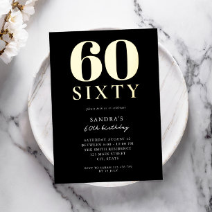 Invitación Con Relieve Metalizado Cumpleaños 60 Elegante Moderno en Blanco y Negro