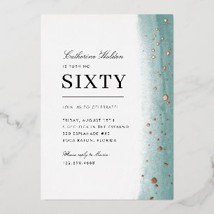 Invitación Con Relieve Metalizado Cumpleaños 60 Elegante Pincelada Verde
