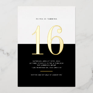 Invitación Con Relieve Metalizado Cumpleaños 60 Moderno Blanco y Negro con Hojuela d