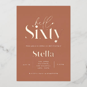 Invitación Con Relieve Metalizado Cumpleaños 60 moderno minimalista simple terracota