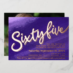 Invitación Con Relieve Metalizado Cumpleaños 65 sesenta y cinco foto rosa dorado púr