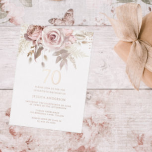 Invitación Con Relieve Metalizado Cumpleaños 70 de Blush y Rosa Polvoriento Rosa Dor