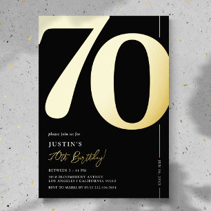 Invitación Con Relieve Metalizado Cumpleaños 70 Elegante Fiesta de Cumpleaños con Ho