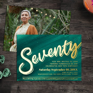 Invitación Con Relieve Metalizado Cumpleaños 70 setenta fiesta arte verde guión dora