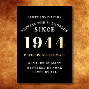 Invitación Con Relieve Metalizado Cumpleaños 80 1944 Oro Negro Personalizado Para Él
