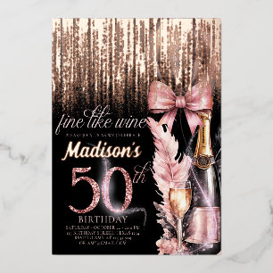 Invitación Con Relieve Metalizado Cumpleaños adulto de vino tinto de rosa de hoja de