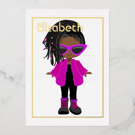 Invitación Con Relieve Metalizado Cumpleaños afroamericano rosa y dorado