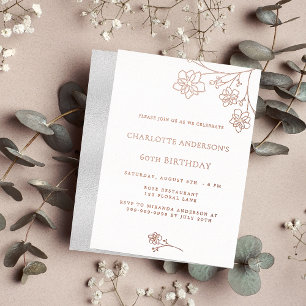 Invitación Con Relieve Metalizado Cumpleaños blanco rosa dorado floral elegante