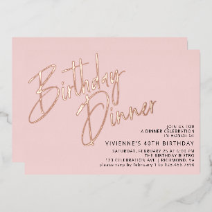 Invitación Con Relieve Metalizado Cumpleaños cena elegante rosa dorado rubor femenin