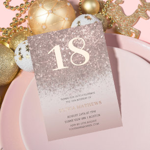 Invitación Con Relieve Metalizado Cumpleaños Chic 18 Rosa Dorado Caligrafía