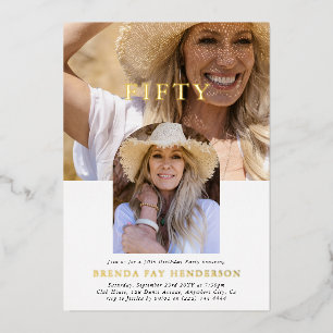 Invitación Con Relieve Metalizado Cumpleaños cincuenta 50 Estiloso Minimalista