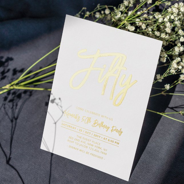 Invitación Con Relieve Metalizado Cumpleaños cincuenta | Fiesta de cumpleaños elegan (Subido por el creador)