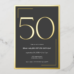 Invitación Con Relieve Metalizado Cumpleaños cincuenta moderno minimalista elegante