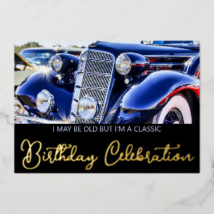 Invitación Con Relieve Metalizado Cumpleaños con Coche Clásico de los Años 30
