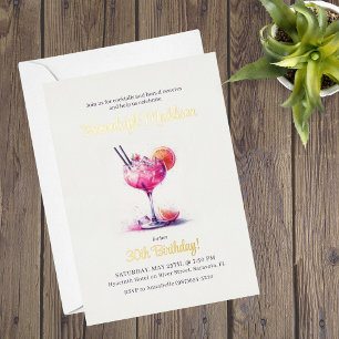 Invitación Con Relieve Metalizado Cumpleaños con Cóctel Temático Pretty in Pink