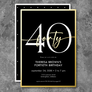 Invitación Con Relieve Metalizado Cumpleaños con guión dorado negro minimalista mode