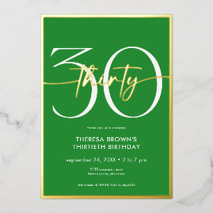 Invitación Con Relieve Metalizado Cumpleaños con guión moderno minimalista verde tre