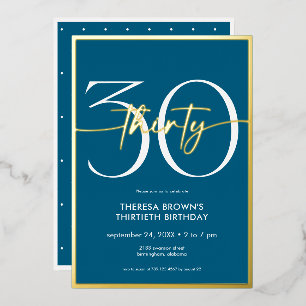 Invitación Con Relieve Metalizado Cumpleaños con guión treinta en azul turquesa mini