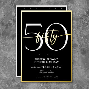 Invitación Con Relieve Metalizado Cumpleaños con letra Modern Minimal Fifty