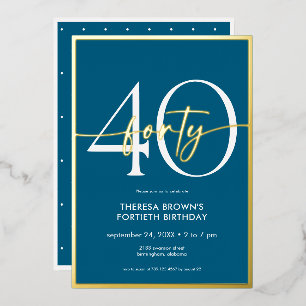 Invitación Con Relieve Metalizado Cumpleaños con Letra Script Dorada Teal Minimalist
