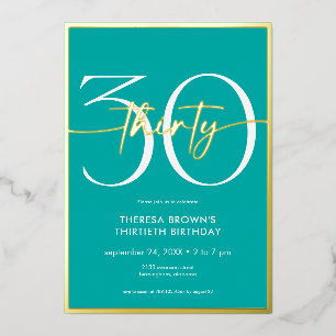 Invitación Con Relieve Metalizado Cumpleaños con letra treinta en acuarela minimalis