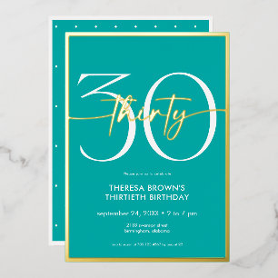 Invitación Con Relieve Metalizado Cumpleaños con letra treinta en acuarela minimalis
