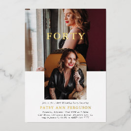 Invitación Con Relieve Metalizado Cumpleaños cuarenta 40 elegante minimalista con fo