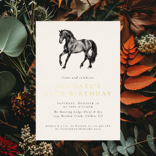 Invitación Con Relieve Metalizado Cumpleaños de adulto de caballo elegante ecuestre