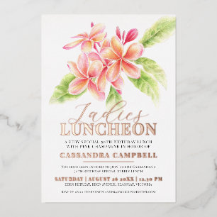 Invitación Con Relieve Metalizado Cumpleaños de almuerzo floral de señoras Frangipan