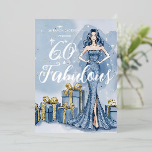 Invitación Con Relieve Metalizado Cumpleaños de brillo azul con glamour de Hollywood