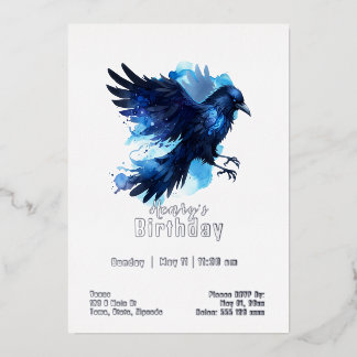 Invitación Con Relieve Metalizado Cumpleaños de Custome Crow