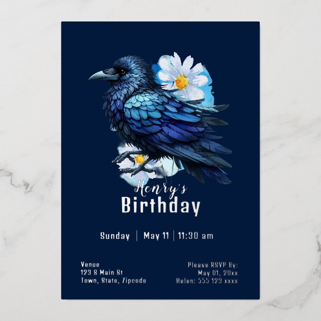Invitación Con Relieve Metalizado Cumpleaños de Custome Crow (Anverso)