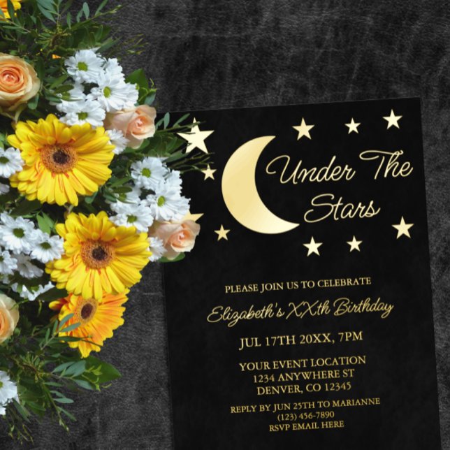 Invitación Con Relieve Metalizado Cumpleaños De Debajo De Las Estrellas (Subido por el creador)