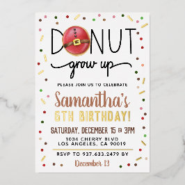 Invitación Con Relieve Metalizado Cumpleaños de Donut de Navidad Crece