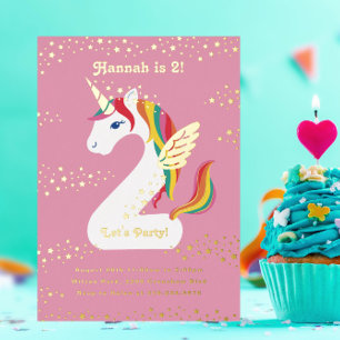 Invitación Con Relieve Metalizado Cumpleaños de dos lindos Unicornios