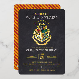 Invitación Con Relieve Metalizado Cumpleaños de Harry Potter Cresta de Hogwarts Piza