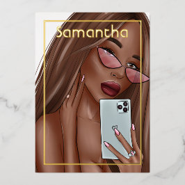 Invitación Con Relieve Metalizado Cumpleaños de la mujer afroamericana de lujo Gold