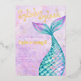 Invitación Con Relieve Metalizado Cumpleaños de la sirena