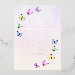 Invitación Con Relieve Metalizado Cumpleaños de las Mariposas Coloridas