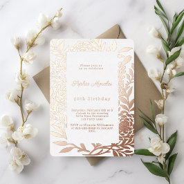 Invitación Con Relieve Metalizado Cumpleaños de lujo botánico en oro rosa
